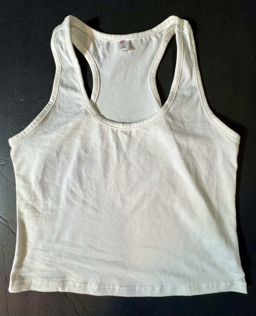 White Crop Tank Top Shirt Womens Medium Racerback Scoop Neck Basic Casual